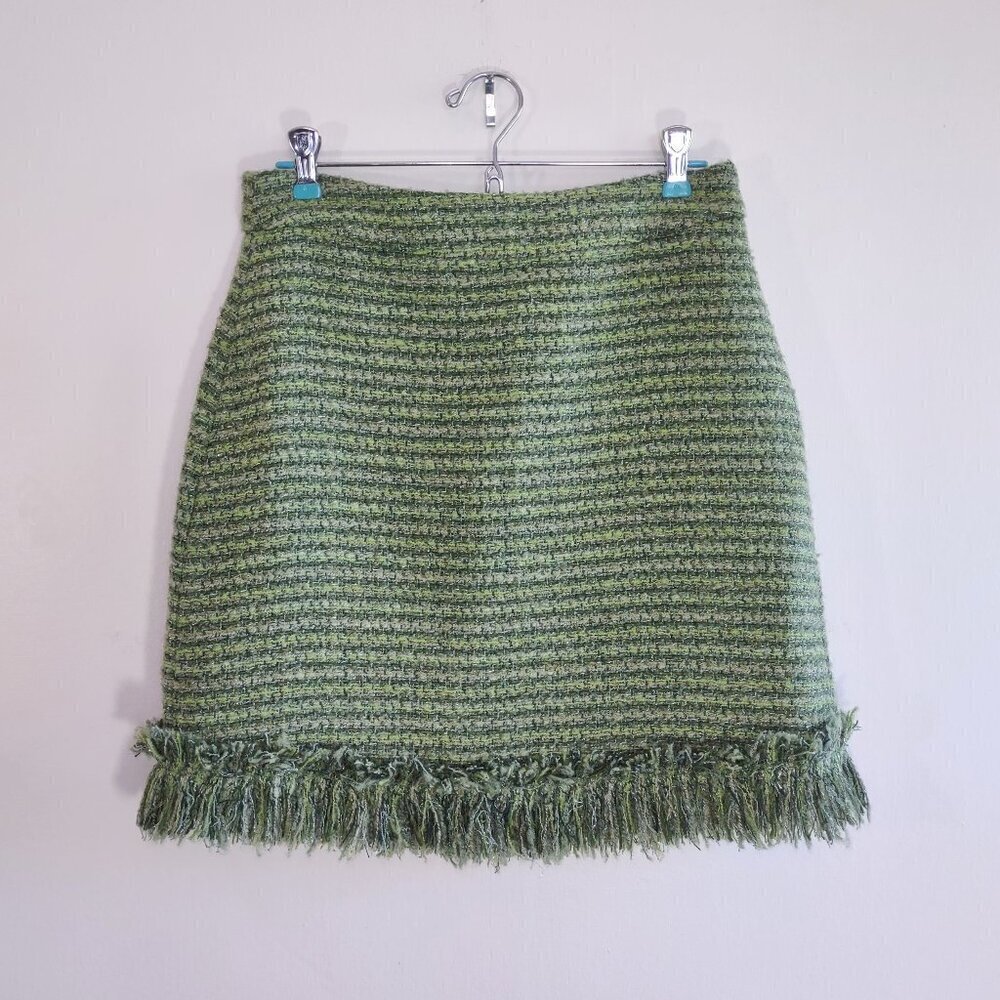 Flora Bea Wool Tweed Mini Skirt Size Small Fringe Hem City Chic Workcore - Picture 3 of 7